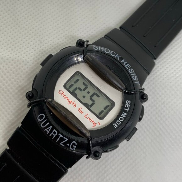 Vintage digital Quartz watch 39mm “strength for living”black tone plastic band i - Picture 2 of 5